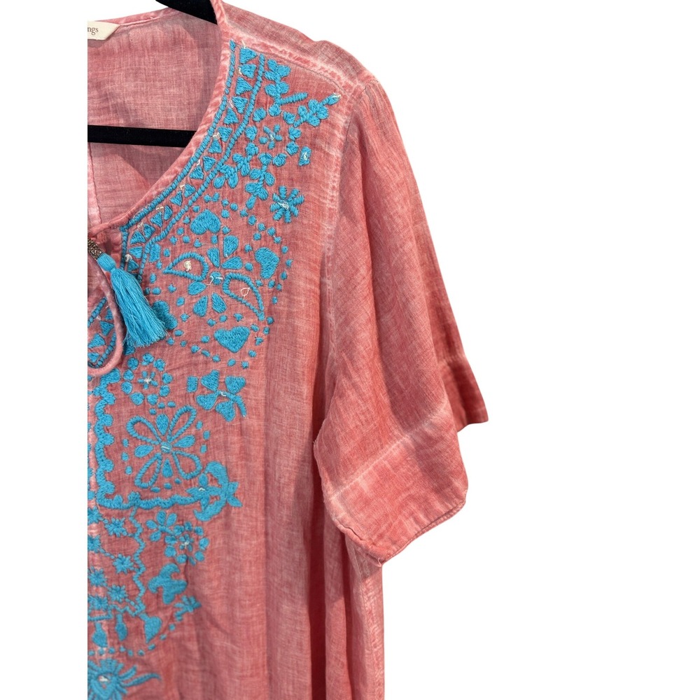 Soft Surroundings Coral Pink Embroidered Sequin Tunic Top Women XL‎ Boho Tassel - Picture 5 of 7